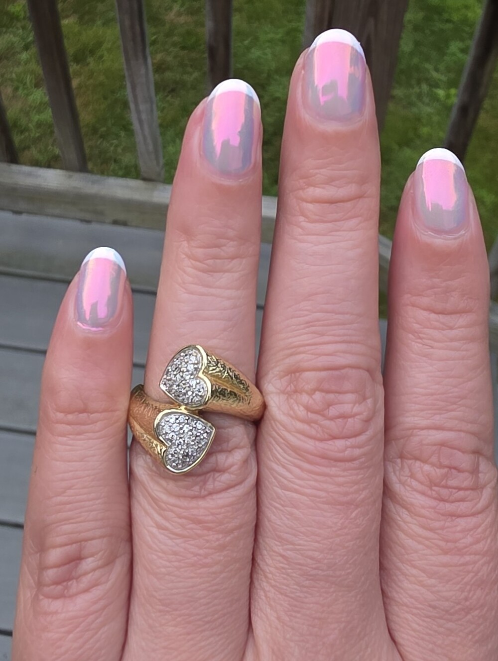10k Double Heart Diamond Bypass Ring - Picture 5 of 12